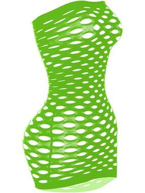 Women Green Sleeveless Pull On Mesh Lingerie Chemise Nightwear Fishnet Body Suit
